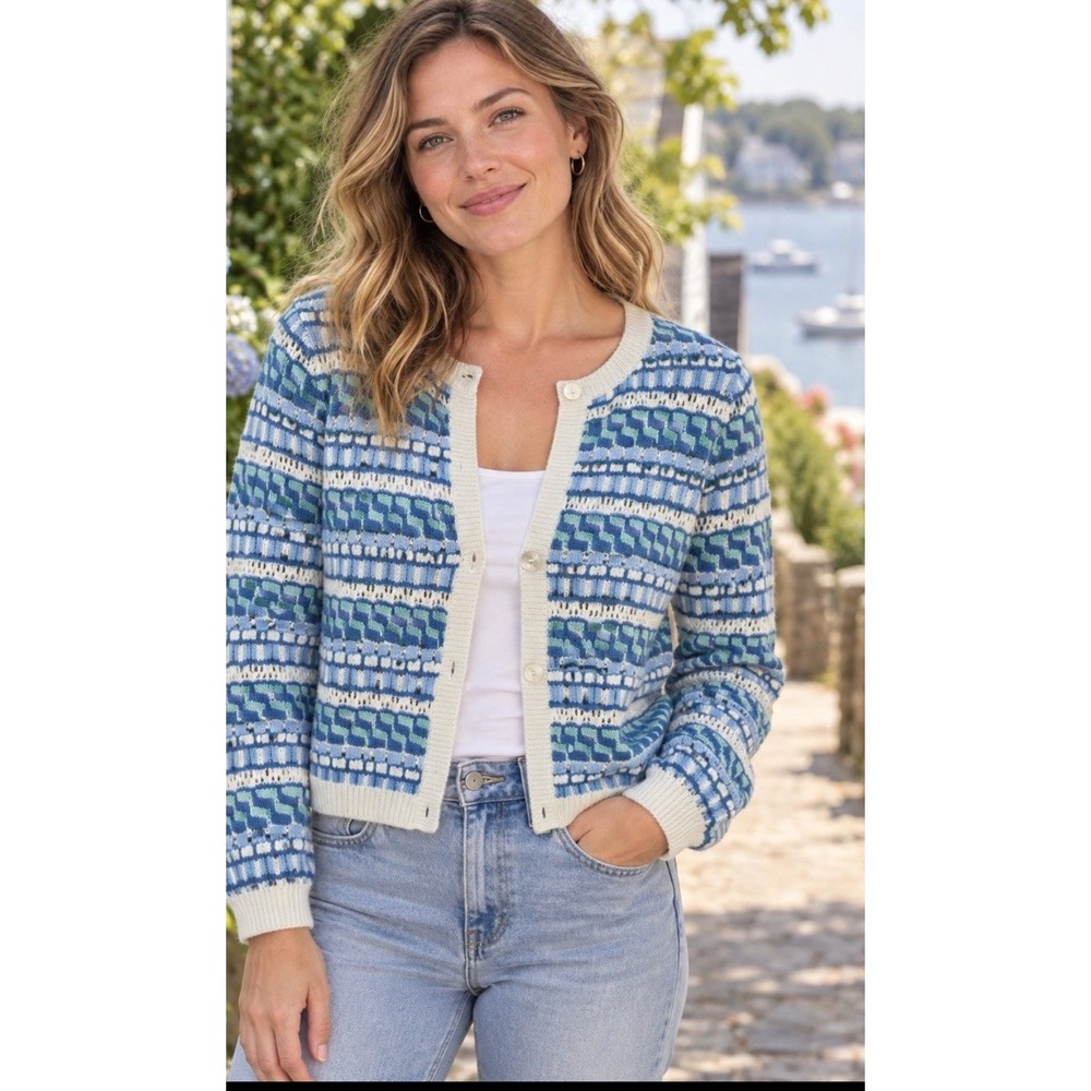 Appleseeds's Womens Small Cardigan Button Up Open Knit Textured Layering Preppy